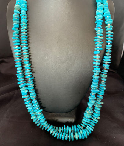 Men's Santo Domingo Blue Kingman Turquoise Shell Necklace | 38" | Authentic Native American Handmade | 13195