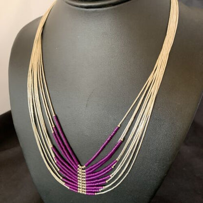 Sugilite Liquid Silver Heishi Necklace | 10 Strand | Sterling Tubes Pendant | 12299