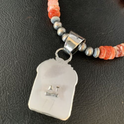 Navajo Pearls Red Spiny Oyster Pendant Necklace | Sterling Silver | 20" | Authentic Native American Handmade | 13654