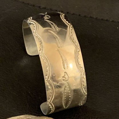 Navajo Sterling Silver Stamped Cuff Bracelet | Authentic Native American Handmade | 12823