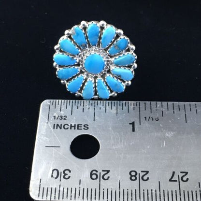 Navajo Blue Kingman Turquoise Cluster Ring | Authentic Native American Sterling Silver | Multi-Stone | Sz 7 | 10112