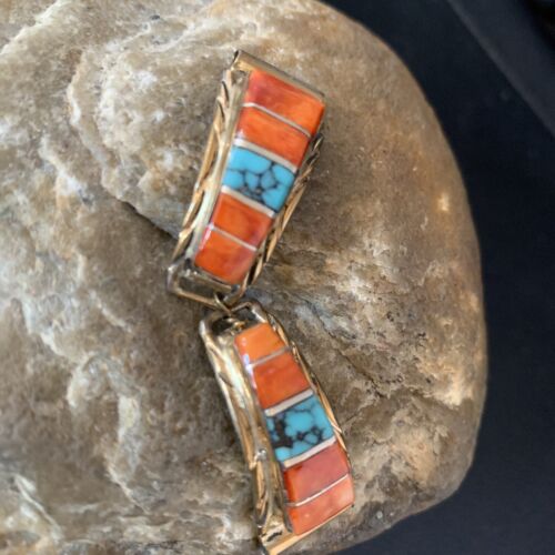 Navajo Turquoise Spiny Oyster Inlay Watch Tips | Sterling Silver & Gold-Filled | Authentic Native American Jewelry | 13725