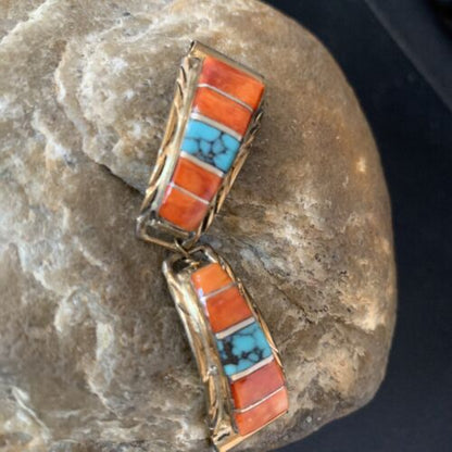 Navajo Turquoise Spiny Oyster Inlay Watch Tips | Sterling Silver & Gold-Filled | Authentic Native American Jewelry | 13725