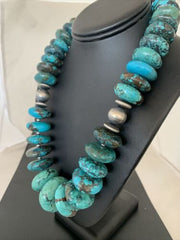 Navajo Pearls Sterling Silver Graduated Blue Chunky Turquoise Necklace | Authentic Native American | 22" | 01747