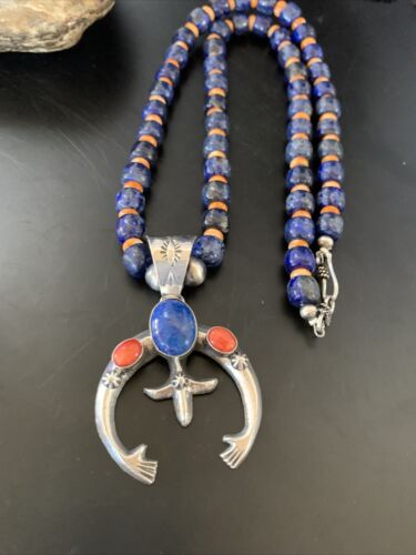Navajo Blue Lapis Spiny Oyster Naja Pendant | Sterling Silver | Authentic Native American Handmade | 11494