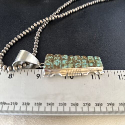 Authentic Native American Navajo Blue Turquoise Necklace Pendant | Sterling Silver | 8" | 14462