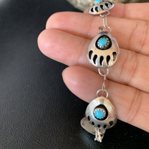 Southwestern Turquoise Bear Paw | Navajo Sterling Silver Link Bracelet | 8693