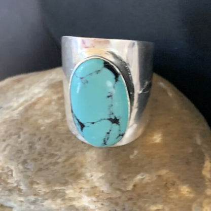 Navajo Blue Turquoise Ring | Sterling Silver | Sz 10 | Authentic Native American Handmade | 14231