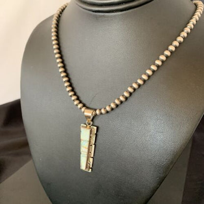 Navajo White Opal Inlay Pendant | Sterling Silver | 2" | Authentic Native American Handmade | 10917