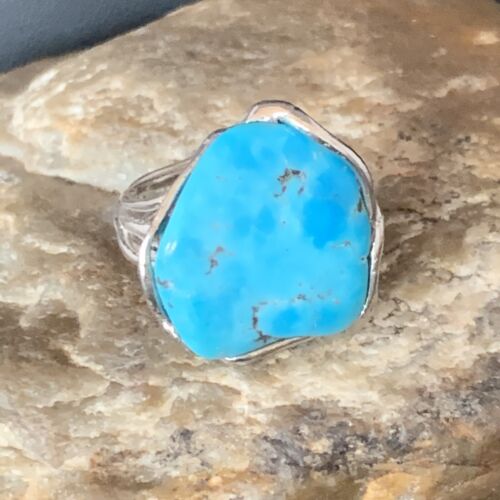Navajo Blue Kingman Turquoise Ring | Sterling Silver | Sz 8 | Authentic Native American Handmade | 13542
