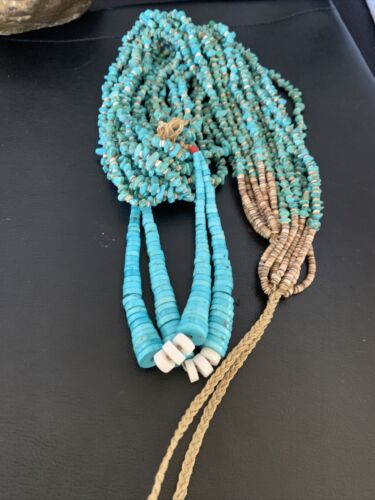 Men's XL Santo Domingo Blue Turquoise Shell Bead Jacla Necklace | 36" | 13187
