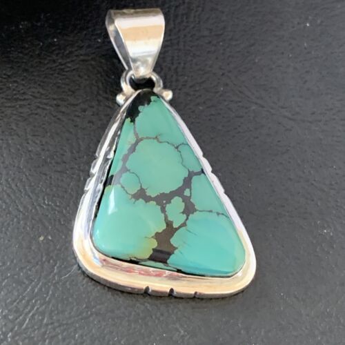 Navajo Men's Pendant | Sterling Silver Spiderweb Turquoise | 2" | Authentic Native American Handmade | 10755