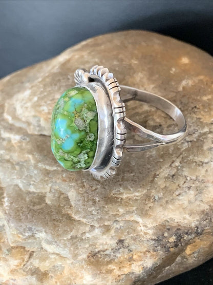 Women's Native American Navajo Sterling Silver Green Sonoran Turquoise Ring | Sz 9.5 | 10422