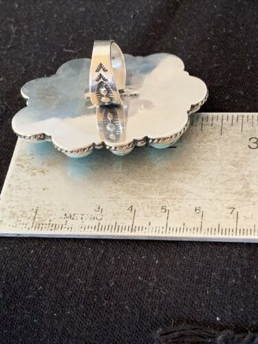 Navajo Blue Royston Turquoise Cluster Ring | Authentic Native American Sterling Silver | Multi-Stone | Sz 7 | 1660