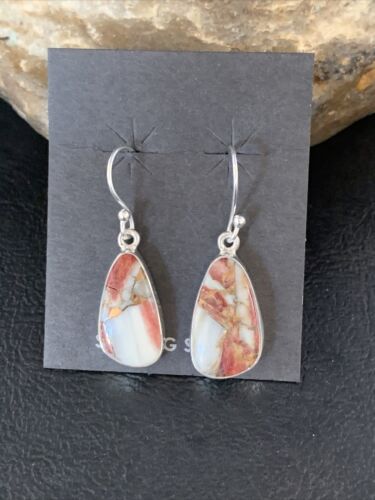 Navajo Purple Spiny Oyster Turquoise Dangle Earrings | Sterling Silver | Authentic Native American Handmade | 14083