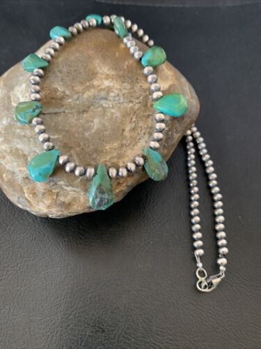 Navajo Green Turquoise Necklace | Sterling Silver | 19" | Authentic Native American Handmade | 12917 - Masha USA