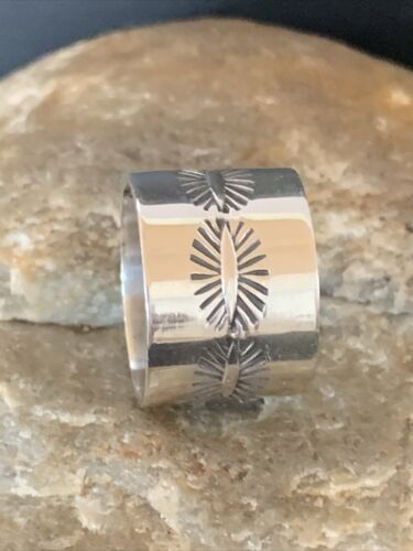 Native American Mens Wide Band Navajo Stamped Sterling Silver Ring Sz6 1510