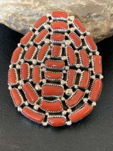 Navajo Red Coral Cluster Ring | Authentic Native American Sterling Silver | Multi-Stone | Sz 7 | 12230