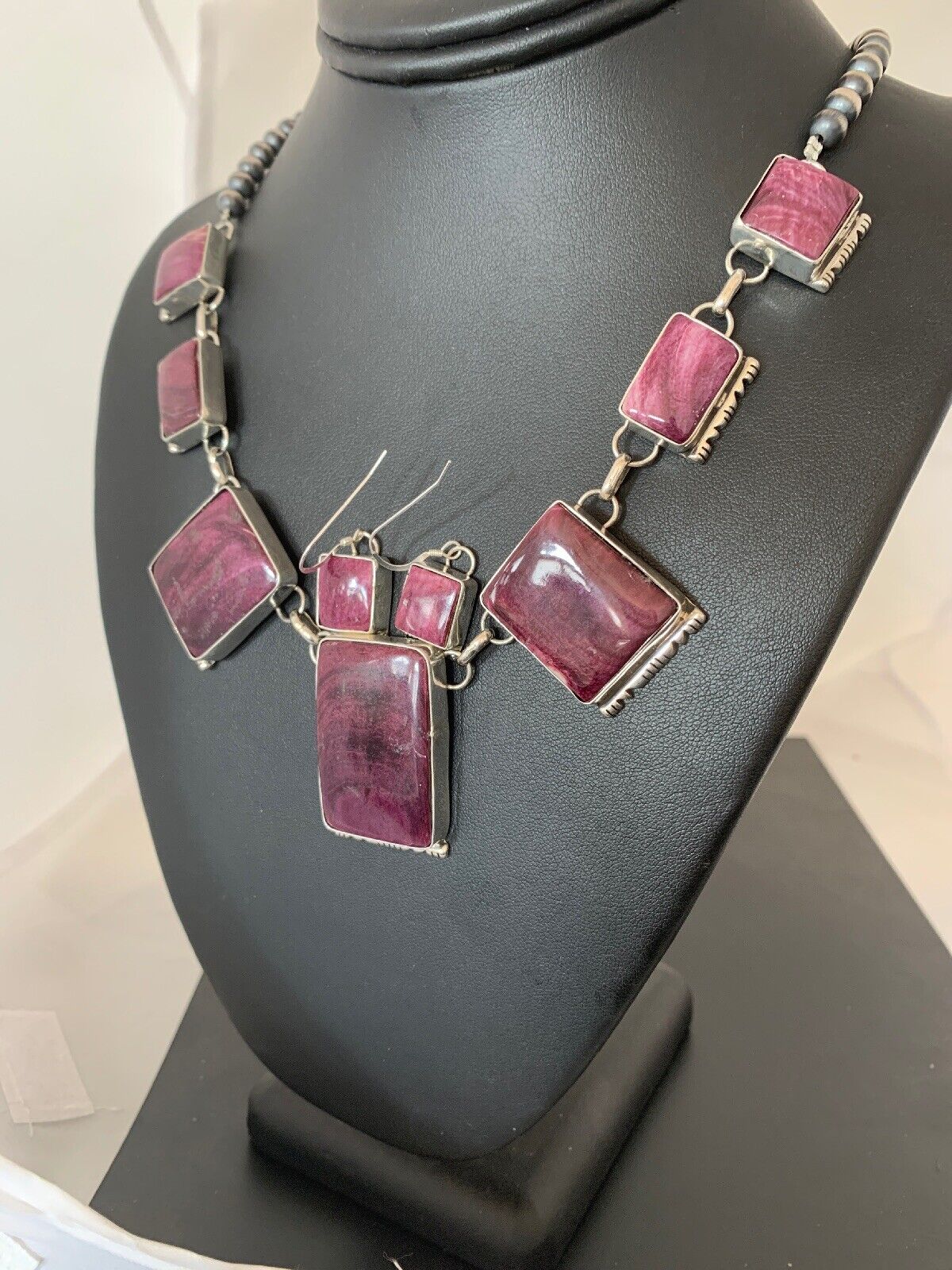 Navajo Purple Spiny Oyster Pendant Lariat Necklace Set | Authentic Native American Sterling Silver | Handmade | 4556