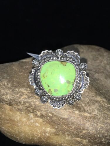 Native American Navajo Green Gaspeite Ring | Sterling Silver | Sz 7 | 1803