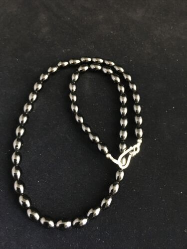 Navajo Black Onyx Necklace | Sterling Silver | 17" | Authentic Native American Handmade | 10030 - Masha USA