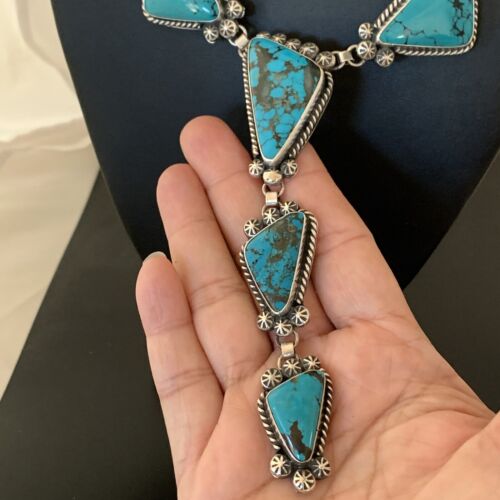 Navajo Lariat Necklace | Spiderweb Turquoise Pendant | Sterling Silver Navajo Pearls | 1187