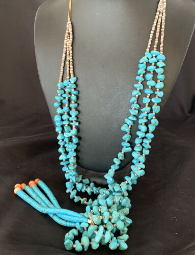 Southwestern Santo Domingo Jacla Shell Spiny Turquoise Jacla Necklace | 34" | Authentic Native American Handmade | 11994