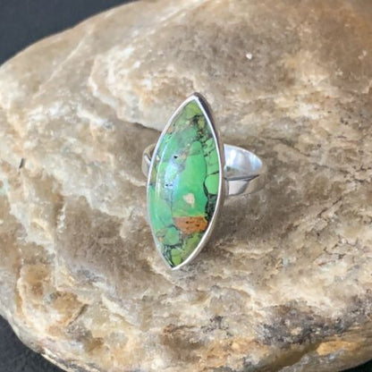 Southwestern Navajo Green Mojave Turquoise Ring | Sterling Silver | Sz 7 | 14039