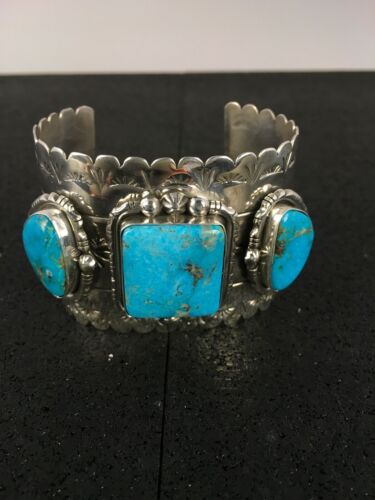 Native American Ithaca Peak Turquoise Men's Bracelet | Sterling Silver | 8816 - Masha USA