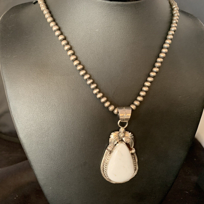 Men's Women's White Buffalo Turquoise Pendant | Sterling Silver Necklace | Native American Handmade | 14197 - Masha USA