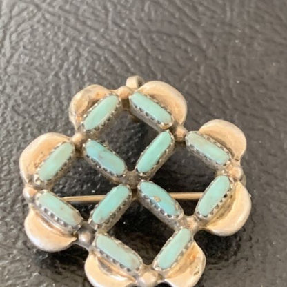 Zuni Blue Turquoise Pin Pendant | Sterling Silver | Authentic Native American Handmade | 12133