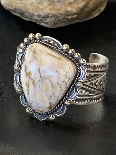 Native American Men's Wild Horse Turquoise Cuff Bracelet | Navajo Sterling Silver | 1417