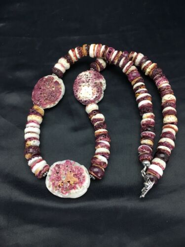 Navajo Purple Spiny Oyster Necklace | Sterling Silver | Authentic Native American Handmade | 20" | 2613