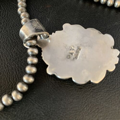 Men's Blue Kingman Turquoise Necklace Pendant | Sterling Silver Navajo Pearls | 13764
