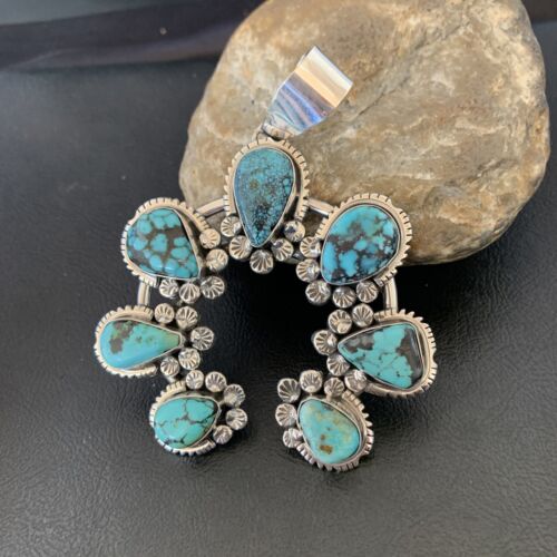 Navajo Spiderweb Turquoise Naja Pendant | Sterling Silver | Authentic Native American Handmade | 2225