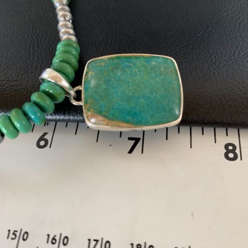 Navajo Green Turquoise Pendant Necklace | Sterling Silver Beads | Authentic Native American Handmade | 13305