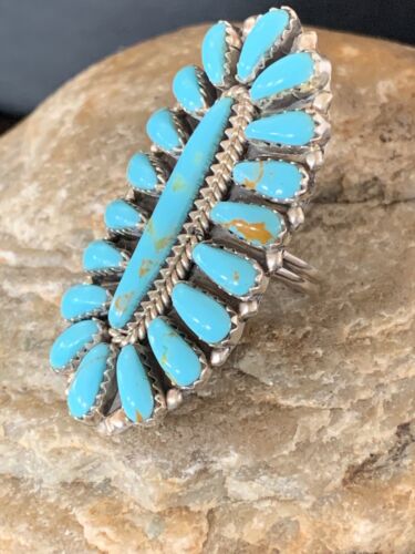 Navajo Blue Cluster Turquoise Needlepoint Ring | Authentic Native American Sterling Silver | Multi-Stone | Sz 6.5 | 614 - Masha USA