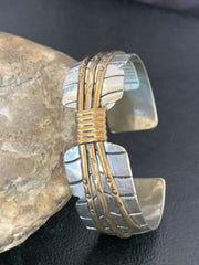 Navajo Sterling Silver Gold Filled Cuff Bracelet | Authentic Native American Handmade | 1577