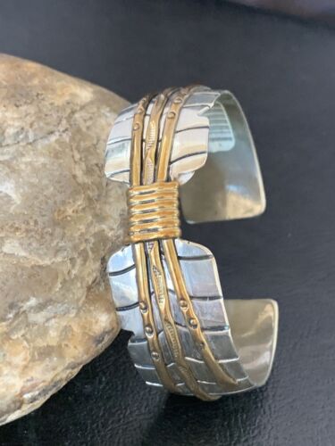 Navajo Sterling Silver Gold Filled Cuff Bracelet | Authentic Native American Handmade | 1577