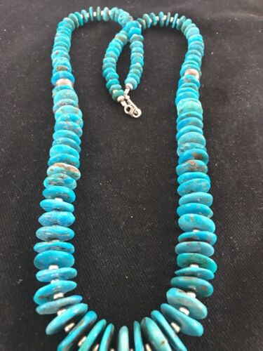 Navajo Kingman Turquoise Pendant Graduated Necklace | Sterling Silver | Authentic Native American | 30"