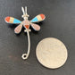 Zuni Turquoise Pink Mother of Pearl Inlay Dragonfly Necklace Pin Pendant | Sterling Silver | 12325