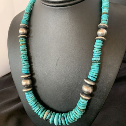 Navajo Blue Turquoise Sterling Silver Graduated Necklace | Authentic Native American | 20" | 13397