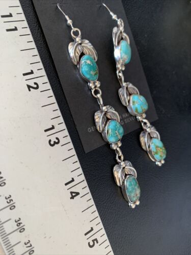 Navajo Sonoran Gold Turquoise Earrings | Sterling Silver | 3 Dangle | Authentic Native American Handmade | 13926