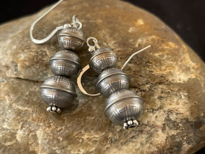 Native American Navajo Pearls Bead Earrings | Sterling Silver | Authentic Handmade | 1347