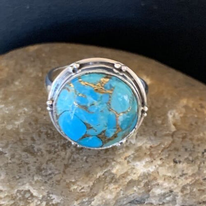 Mojave Blue Turquoise Ring | Navajo Sterling Silver | Sz 6 | Authentic Native American Handmade | 11424