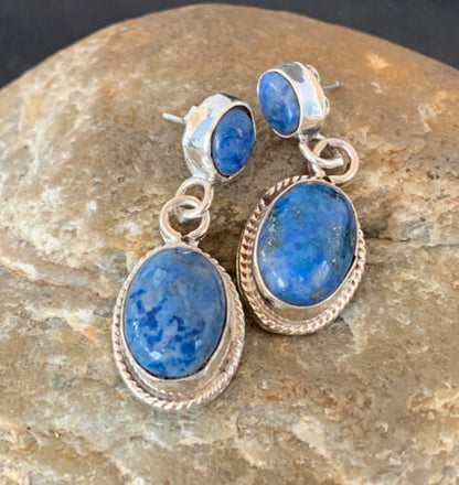 Navajo Denim Lapis Dangle Earrings | Sterling Silver | 1.1" | Authentic Native American Handmade | 1702