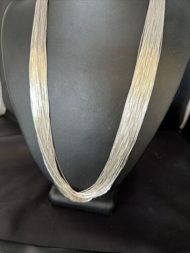 Liquid Heishi Necklace | 50 Strands Sterling Silver | 28" Silver Tubes | Authentic Native American Handmade | 14707