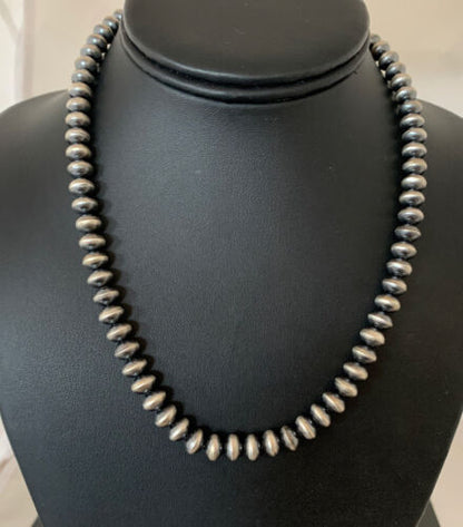 Navajo Pearl Rondelle Necklace | Sterling Silver Beads | Handmade | 17" | 2156
