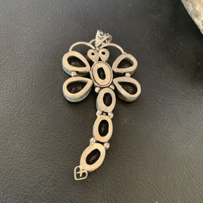 Large Dragonfly Pendant 3"| Faceted Amethyst Gems Cluster | Multi-Stone Sterling Silver| 12737