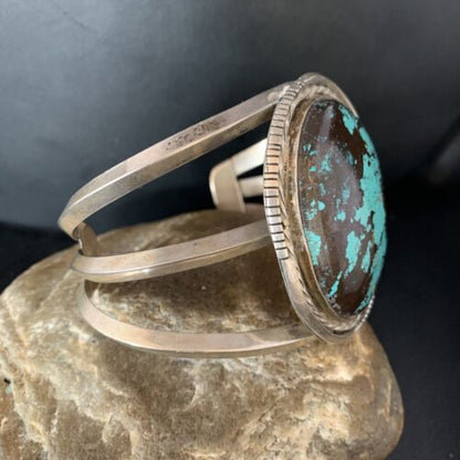 Native American Navajo Blue Turquoise Cuff Bracelet | Sterling Silver | Authentic Handmade | 14115
